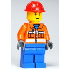 cty105 Construction Worker - Orange Zipper, Safety Stripes, Orange Arms, Blue Legs, Red Construction Helmet
